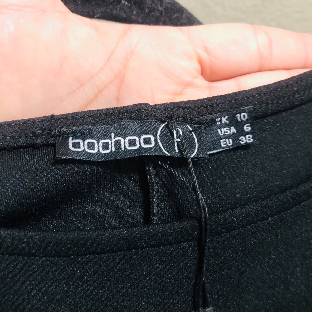 Boohoo Black Midi Sheath Dress with Short Batwing Sleeves size 6 great - Picture 6 of 7